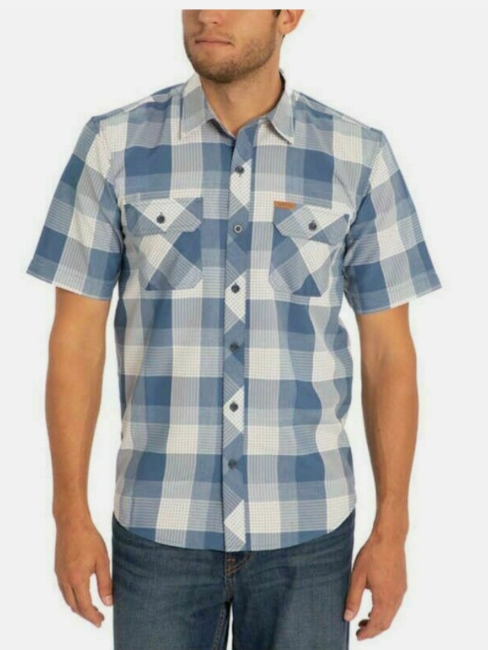 Orvis Men's Short Sleeve Woven Tech Shirt Blue Plaid XL